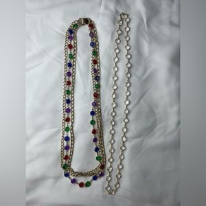 Multi Strand Necklace w/ Multi-Color Faux Crystals & link Chain Strands.